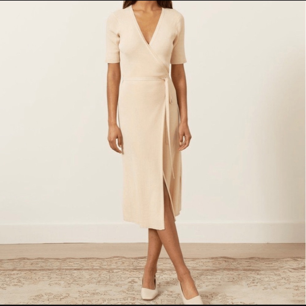 Modern Citizen Ivory Charlotte Tie-Waist Wrap Dress S